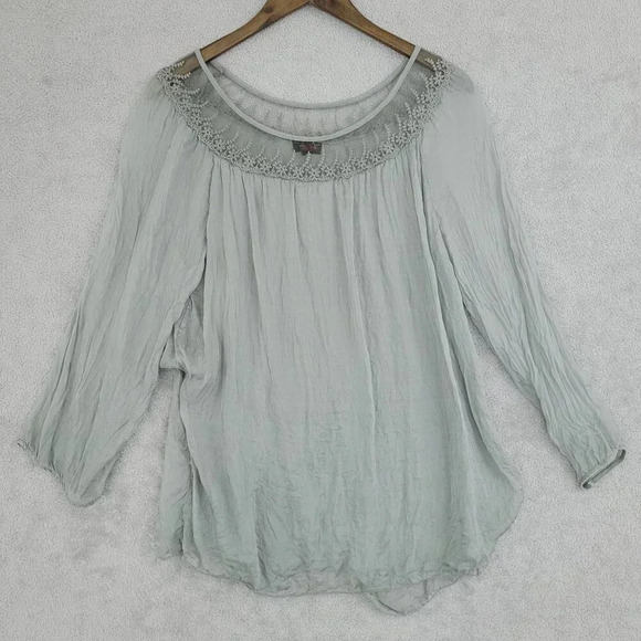 Carla Conti Women's Gray Silk Top Made In Italy Size L Slit back  11PT - Picture 1 of 10